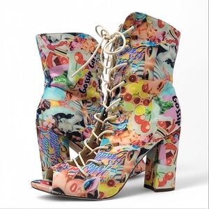 Chase + Chloe Emelia Graffiti Open Toe Lace Up Ankle Boot Heels